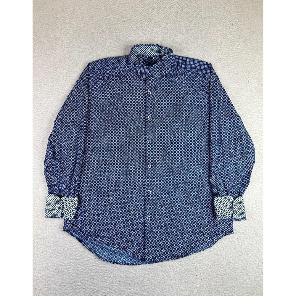 Robert Graham Mens Large Blue Geometric Button Up Long Sleeve Stretch Shirt
